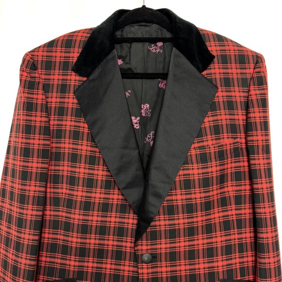 Rare 70’s Formal Tux Jacket Lord West Red Blk Plaid Vintage 46L - Picture 2 of 16